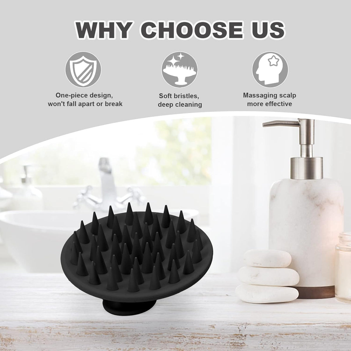 Meartchy Silicone Scalp Massager Shampoo Brush, Scalp Brush for Hair Growth & Dandruff Removal, Hair Scrubber Scalp Stimulator Exfoliator Brush with Soft Bristles for Wet Dry Scalp Care (Black)