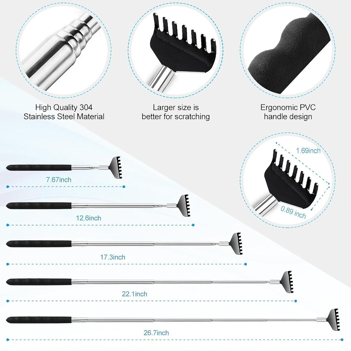 Yeipis 3 Pack Different Back Scratcher Metal Portable Telescoping with Rubber Handles, Extendable Back Massager Tool with Beautiful Box, Stocking Stuffers for Men Women Christmas Presents(Black)