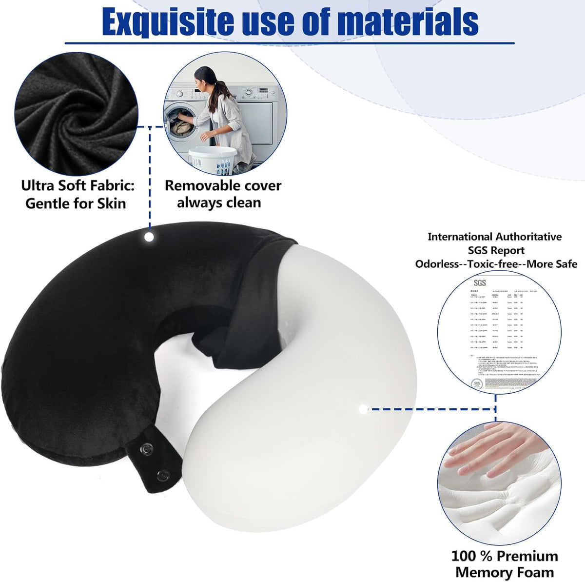 SAIREIDER Travel Pillow 100% Pure Memory Foam Travel Neck Pillow, Airplane Pillow for Traveling?Car?Home?Office,Washable Cover(Black)