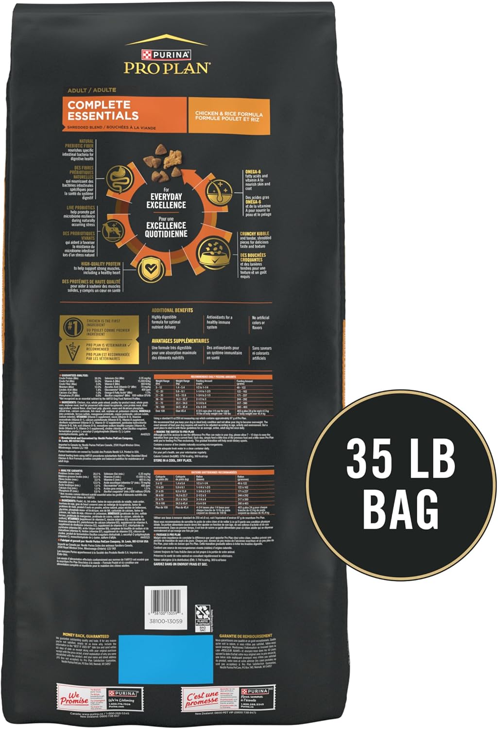 Purina Pro Plan Complete Essentials Shredded Blend Chicken and Rice Dog Food Dry Formula with Probiotics for Dogs - 35 lb. Bag