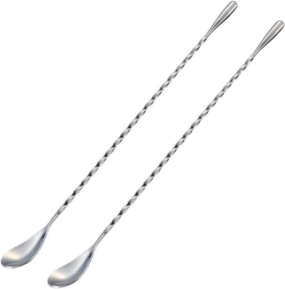 Briout Bar Spoon Cocktail Mixing Stirrers for Drink, Stainless Steel 12 Inches Long Handle, Silver 2 Pieces