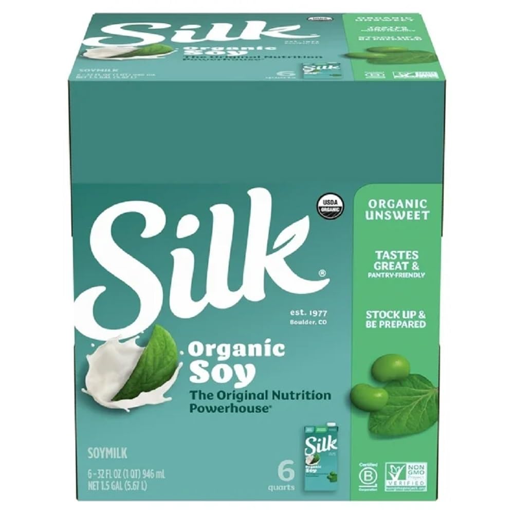 Silk Shelf-Stable Organic Soy Milk, Unsweetened, Dairy-Free, Vegan, Non-GMO Project Verified,32 Fl Oz(Pack of 6)