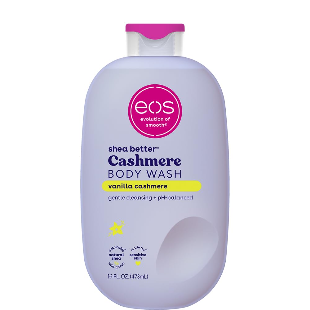 eos Body Wash, Vanilla, Moisturizing Creamy Gel Formula with Shea Butter, Glycerin, Vitamin E, pH Balanced, Sensitive Skin, Vegan, 16 fl oz