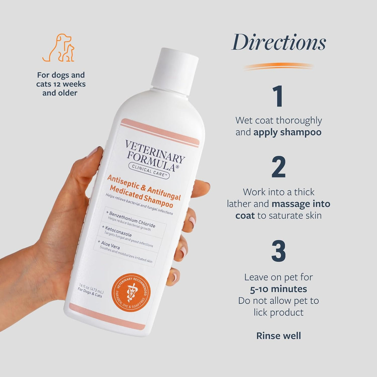 Veterinary Formula Clinical Care Antiseptic and Antifungal Medicated Shampoo for Dogs & Cats, 16 Fl Oz ?Helps Alleviate Scaly, Greasy, red Skin ?Paraben, Dye, Soap-Free (1 Pack)