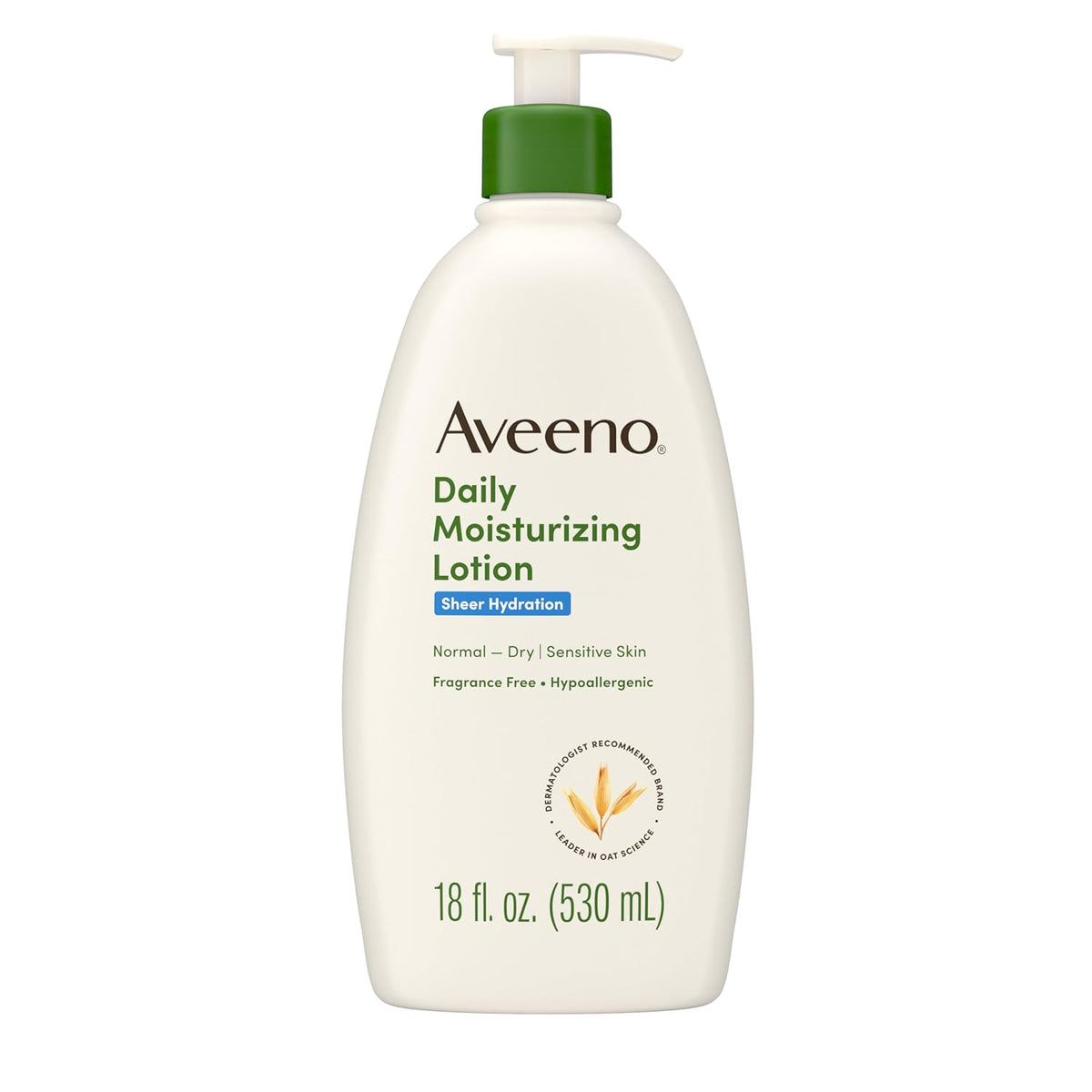 Aveeno Sheer Hydration Fragrance-Free Daily Moisturizing Lotion with Prebiotic Oat for Dry Skin, Lightweight, Fast-Absorbing Body Moisturizer Nourishes Skin with 48-hour Moisture, 18 fl. oz