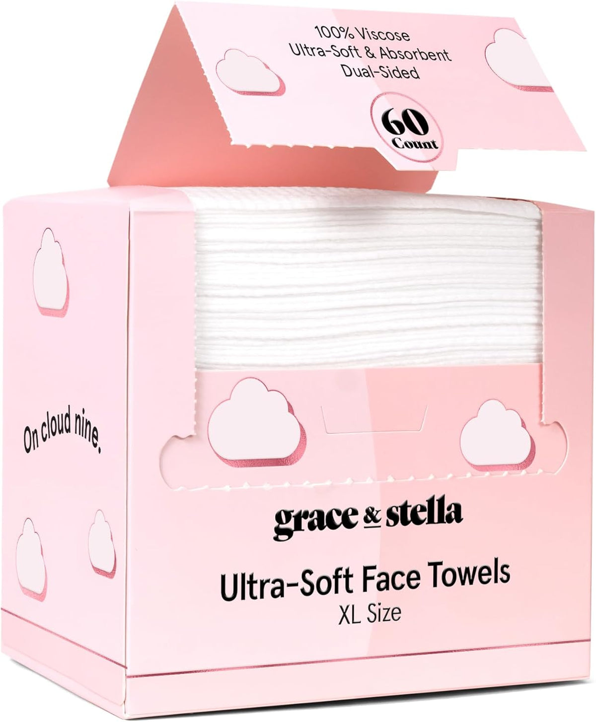 grace & stella Face Towels Disposable - Travel Essentials - Ultra-Soft & Absorbent Face Wipes Towelettes - XL Facial Towels for Cleansing & Makeup Removal - Lint-Free Facial Tissue - Vegan (60 Count)