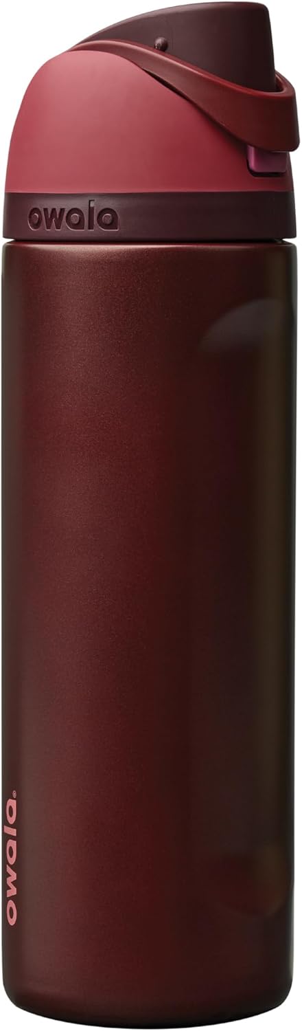Owala FreeSip Insulated Stainless Steel Water Bottle with Straw, BPA-Free Sports Water Bottle, Great for Travel, 24 Oz, Black Cherry