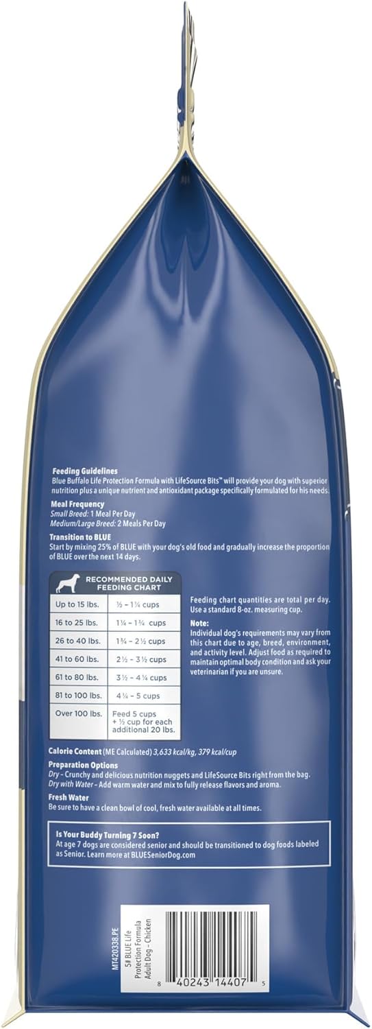 Blue Buffalo Life Protection Formula Adult Dry Dog Food, Helps Build and Maintain Strong Muscles, Made with Natural Ingredients, Chicken & Brown Rice Recipe, 5-lb. Bag