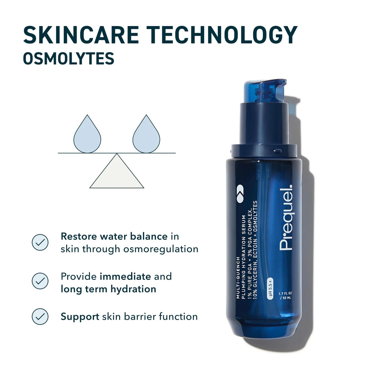 Prequel Skin Multi-Quench Plumping Hydration Serum for Face. Intensive Hydrating Facial Serum for Women with PGA Complex and Moisture-Binders. Deep Moisturizing for Dry and Sensitive Skin, 1.7oz