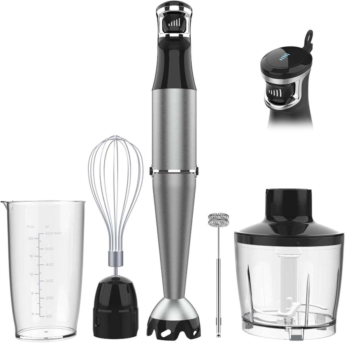 Turelar Immersion Blender Handheld Corded Hand Blenders Set 1100W, Trigger Variable Speed 5 in 1 Stick Emulsifier with Chopper, Whisk and Frother for Soup, Baby Food and Smoothies,Black