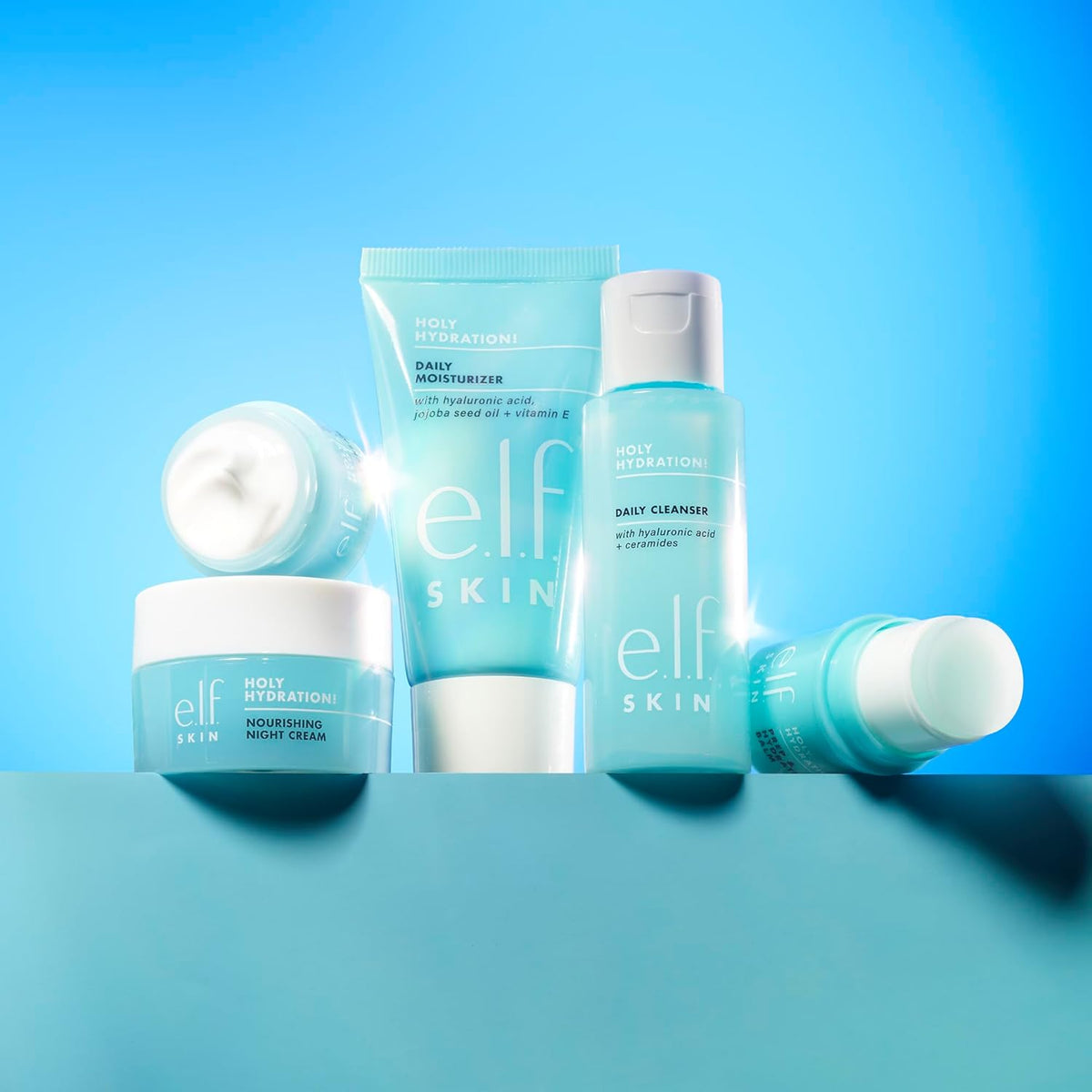e.l.f. SKIN Holy Hydration! Jet Set Hydration Kit, Travel Friendly Hydrating Skincare Set, Face Cleanser, Balm, Moisturizer, Eye Cream & Night Cream, Vegan & Cruelty-Free