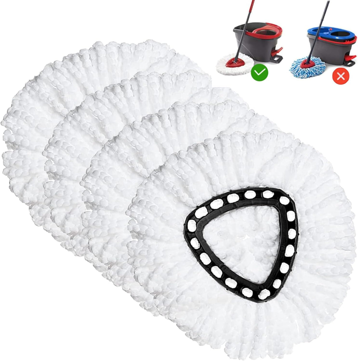 Spin Mop Replacement Head 4 Pack Mop Refill Compatible with Ocedar Triangle Swivel Mops Microfiber Swivel Mop Refill,Deep Clean,Machine Washable and Easy to Replace