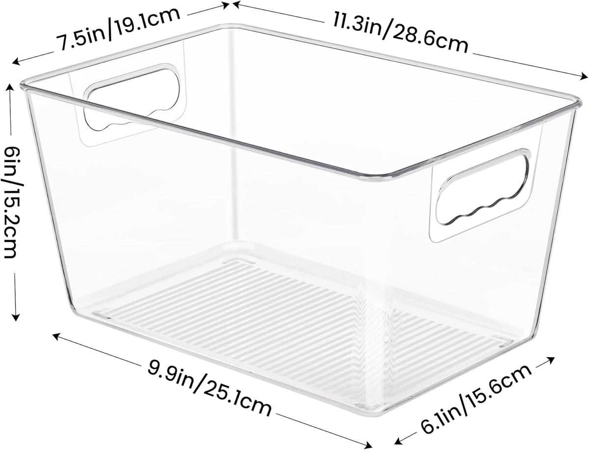 YIHONG 6 Pack Clear Pantry Organizer Bins, Plastic Containers with Handle for Kitchen,Freezer,Cabinet,Closet,Bathroom Under Sink Storage