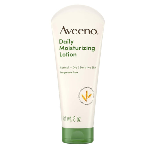 Aveeno Daily Moisturizing Body Lotion, Body Lotion for Dry Skin with Prebiotic Oat, Paraben Free, Fragrance Free, Non-Greasy, Non-Comedogenic Moisturizer, 8 FL OZ