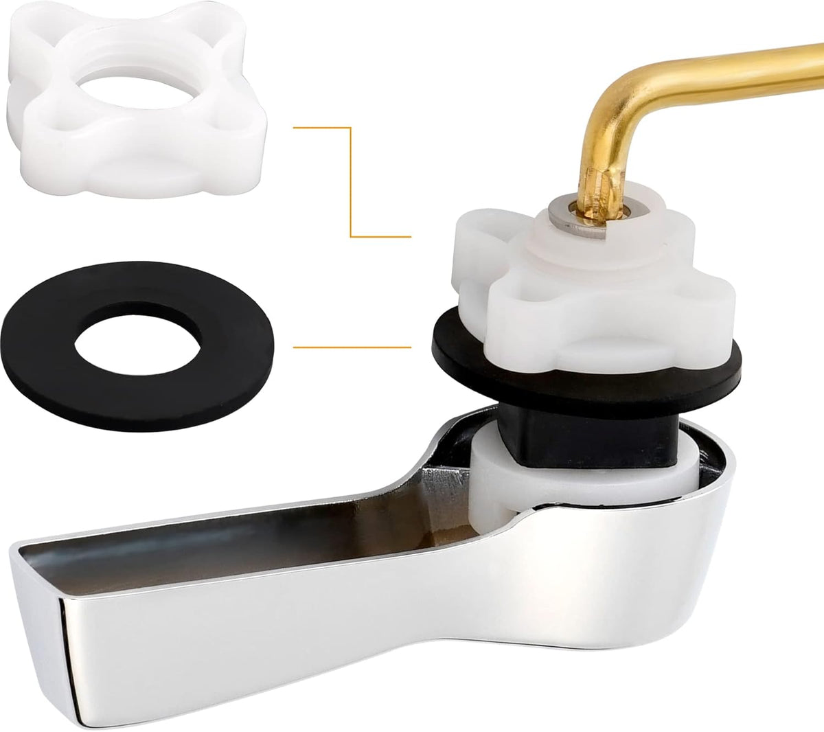 Hibbent Universal Metal Front Mount Toilet Handle Replacement Kit, Brass Toilet Flush Tank Lever with Stainless Steel Flapper Chains for Most Toilets, Chrome