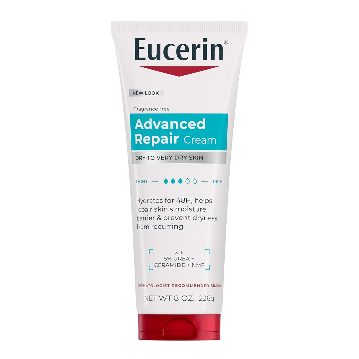 Eucerin Advanced Repair Body Cream for Very Dry Skin, Fragrance Free Daily Body Moisturizer, 8 Oz Tube