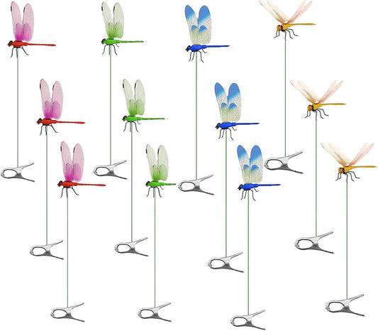 12 Pack Dragonfly Clip,Fake Dragonflies, Humming Bird Stakes Fake, Plastics Dragonfly for Garden Stakes Decor Yard Ornaments for Hat,Deer and Horse,Fly Scare Devices for Indoor Outdoor