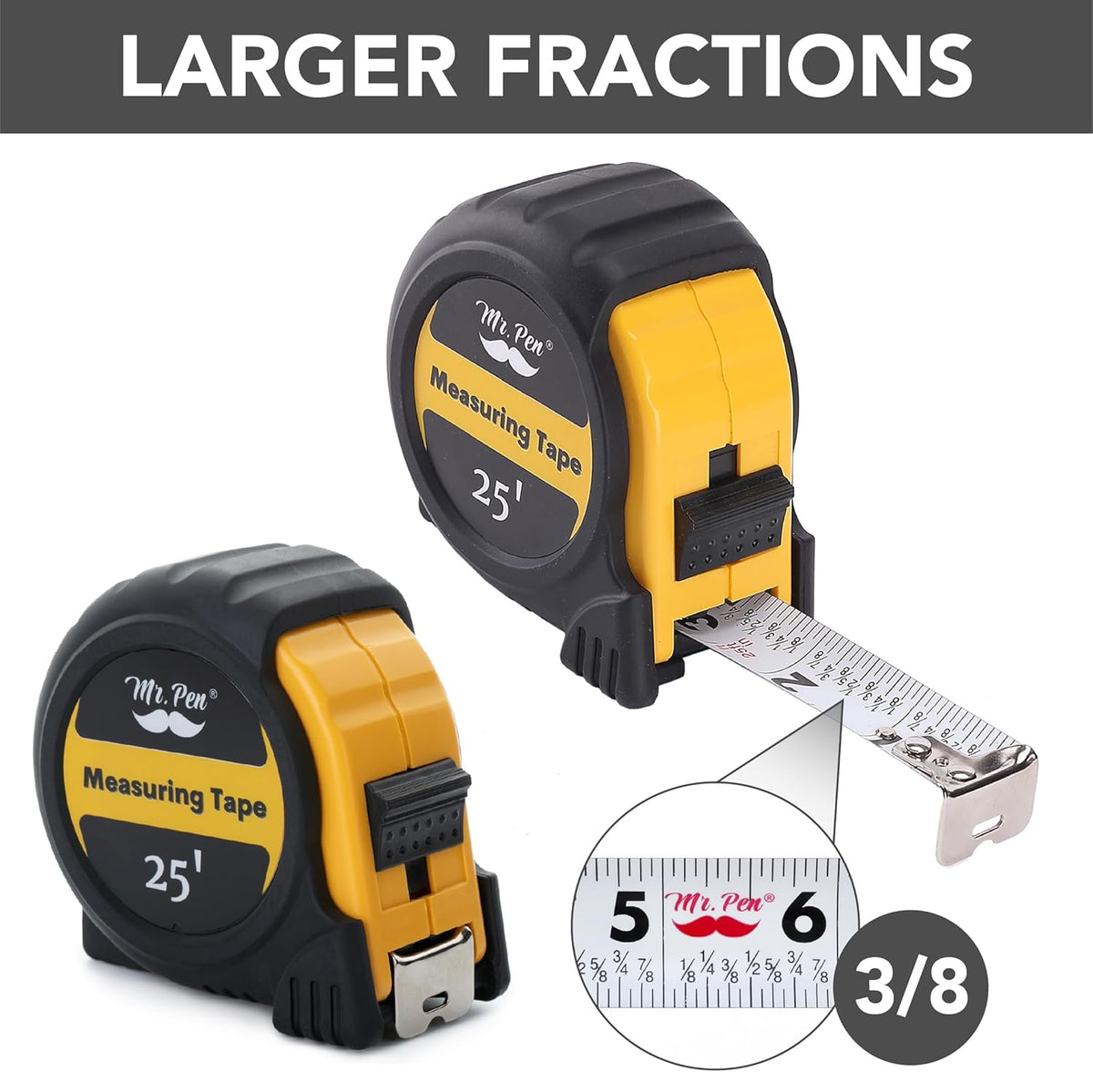 Mr. Pen- Steel Retractable Tape Measure with Fractions, 25-Foot, Easy Read Tape Measure 25 ft