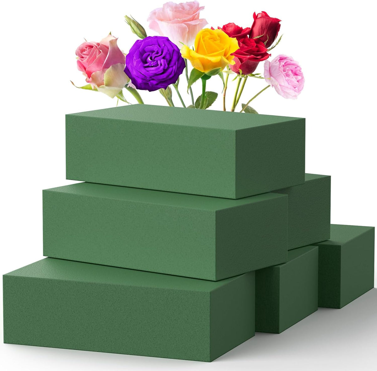 Upgraded 6 Pack Floral Flower Foam Blocks, Green Plant Foam for Flower Arrangements, Wet & Dry Florist Foam Styrofoam for Fresh and Artificial Flowers (5.5"L X 3.1"W X 1.6"H)