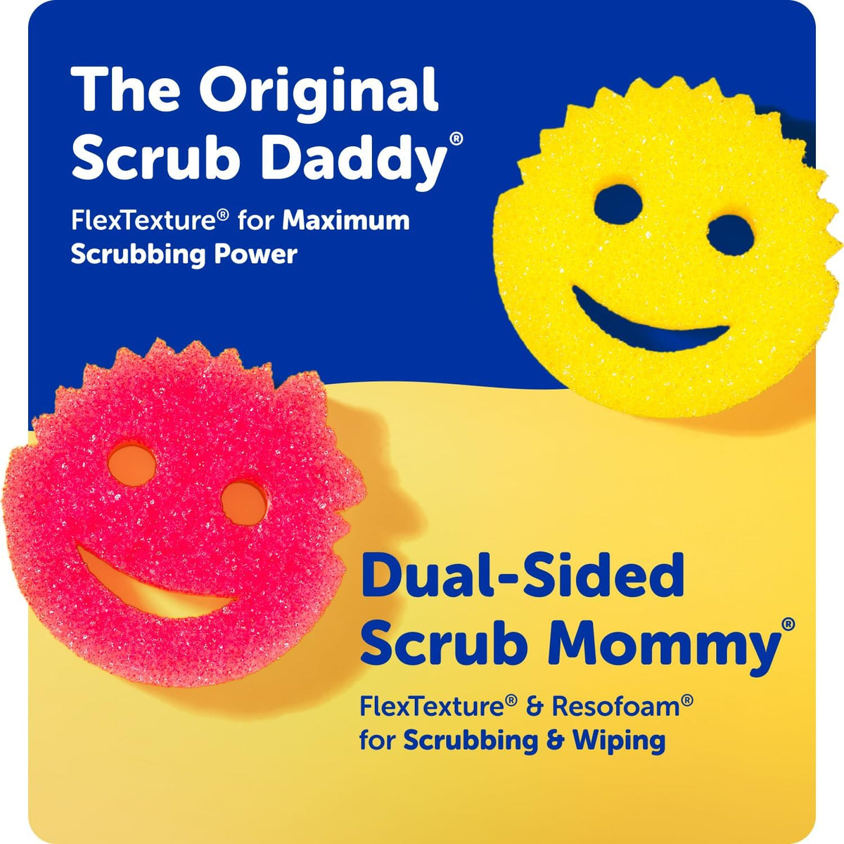 Scrub Daddy Scrub Mommy Sponges - Dish Scrubber + Non-Scratch Cleaning Sponges Kitchen, Bathroom + Multi-Surface Safe - Dual-Sided Dish Sponges for Scrubbing - Online Exclusive (3 Count)