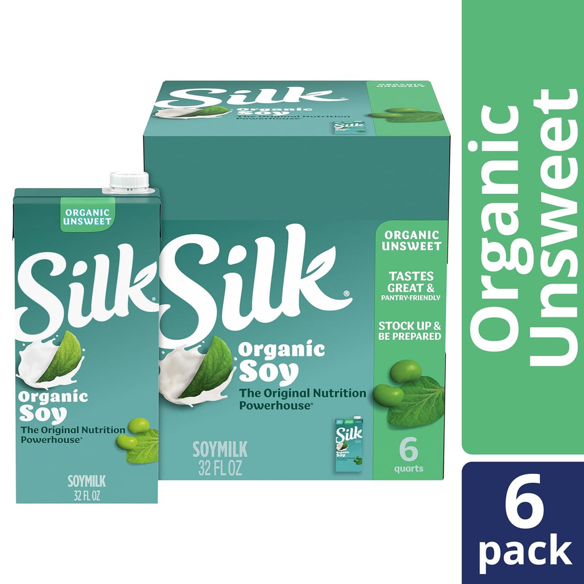Silk Shelf-Stable Organic Soy Milk, Unsweetened, Dairy-Free, Vegan, Non-GMO Project Verified,32 Fl Oz(Pack of 6)