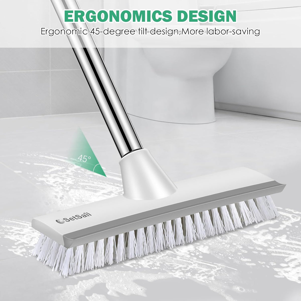 SetSail Floor Scrub Brush with 51-Inch Long Adjustable Handle 2 in 1 Scrape Brush Stiff Bristle Floor Scrubber for Cleaning Shower Bathroom Garage Kitchen Wall Deck Tub Tile