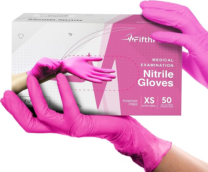 FifthPulse Fuchsia Hot Pink Nitrile Disposable Gloves - 3 Mil Nitrile - Powder and Latex Free - Surgical Medical Exam Gloves