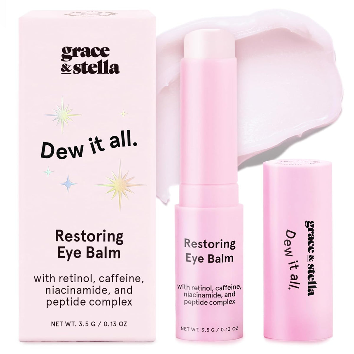 grace & stella Under Eye Brightener Balm Stick - Travel Size Toiletries - Retinol & Caffeine Eye Cream for Dark Circles, Puffiness, Wrinkles - Restore and Hydrate - Vegan Skincare (0.13oz / 3.5g)