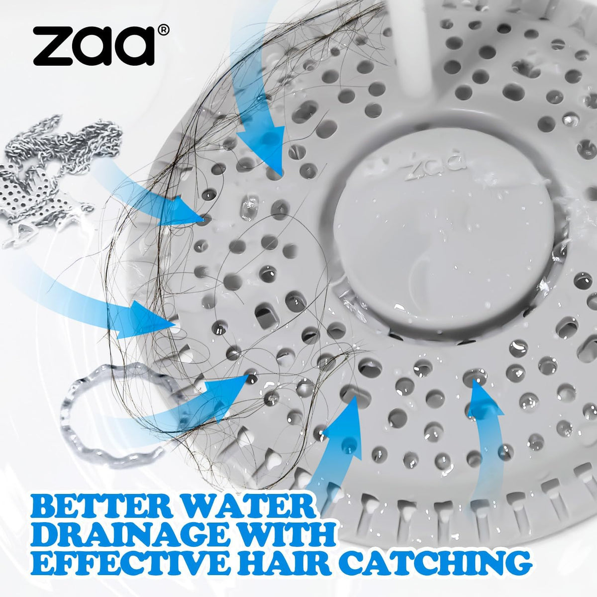 zaa Shower Drain Hair Catcher, 2 Pack Premium Silicone Drain Protector & Shower Drain Cover, Shower Installation Kits for Flat Drains of Shower Room, Bathroom, Gray