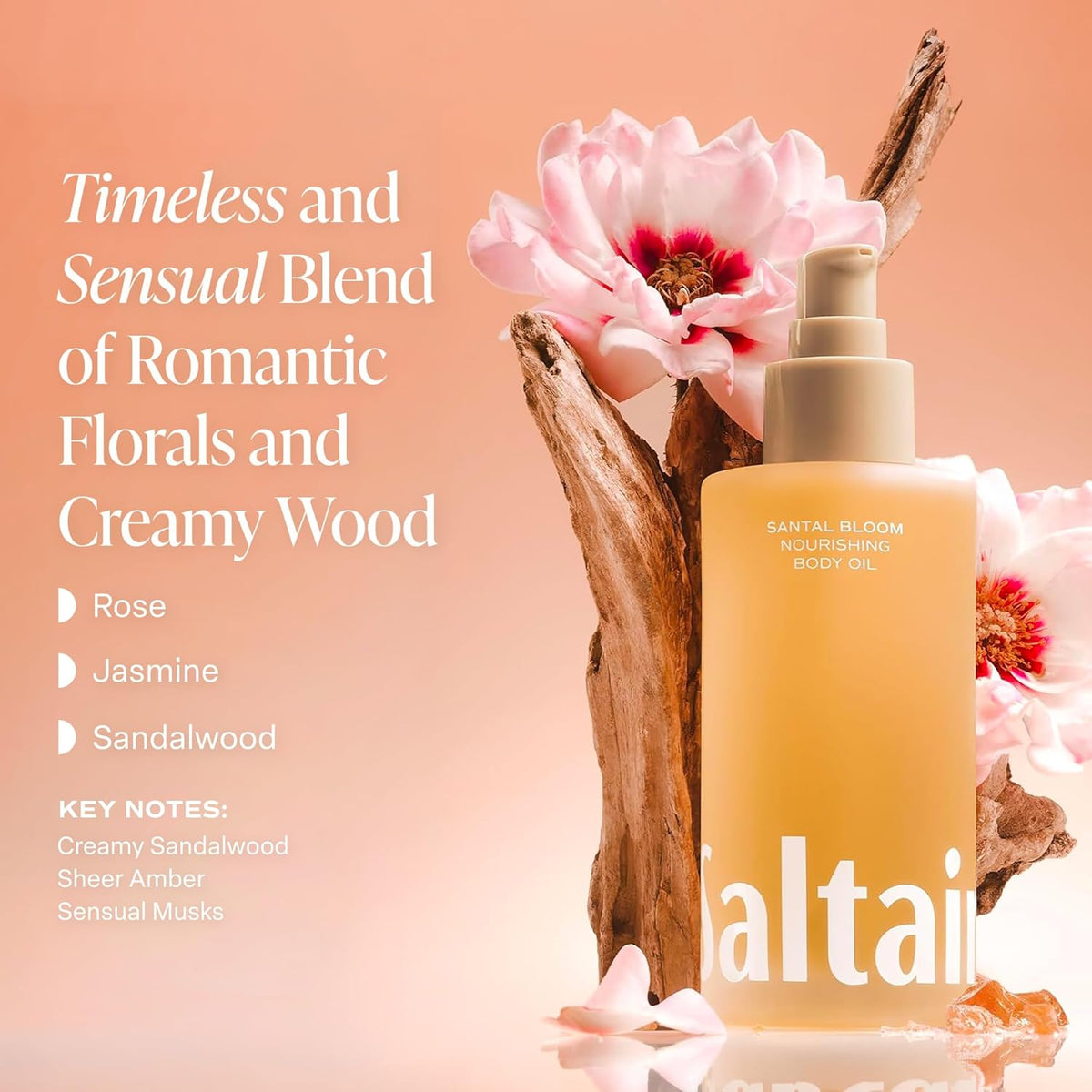 Saltair Body Oil - Luxurious Santal Bloom After Shower and Bath Oil for Women and Men. Botanical, Non-Greasy, Well-Absorbing Moisturizer for Hydrating Dry Skin ?4oz Pump Bottle