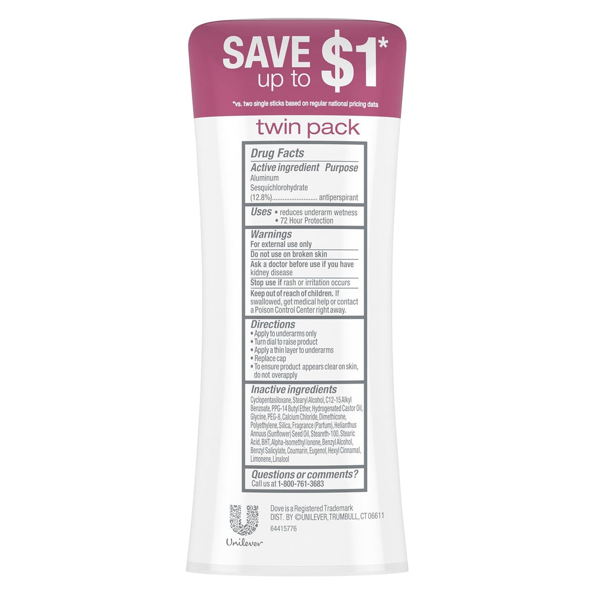 Dove Advanced Care Antiperspirant Caring Coconut, 2 Count Deodorant Stick for Women, for 48 Hour Protection And Soft And Comfortable Underarms, 2.6 oz