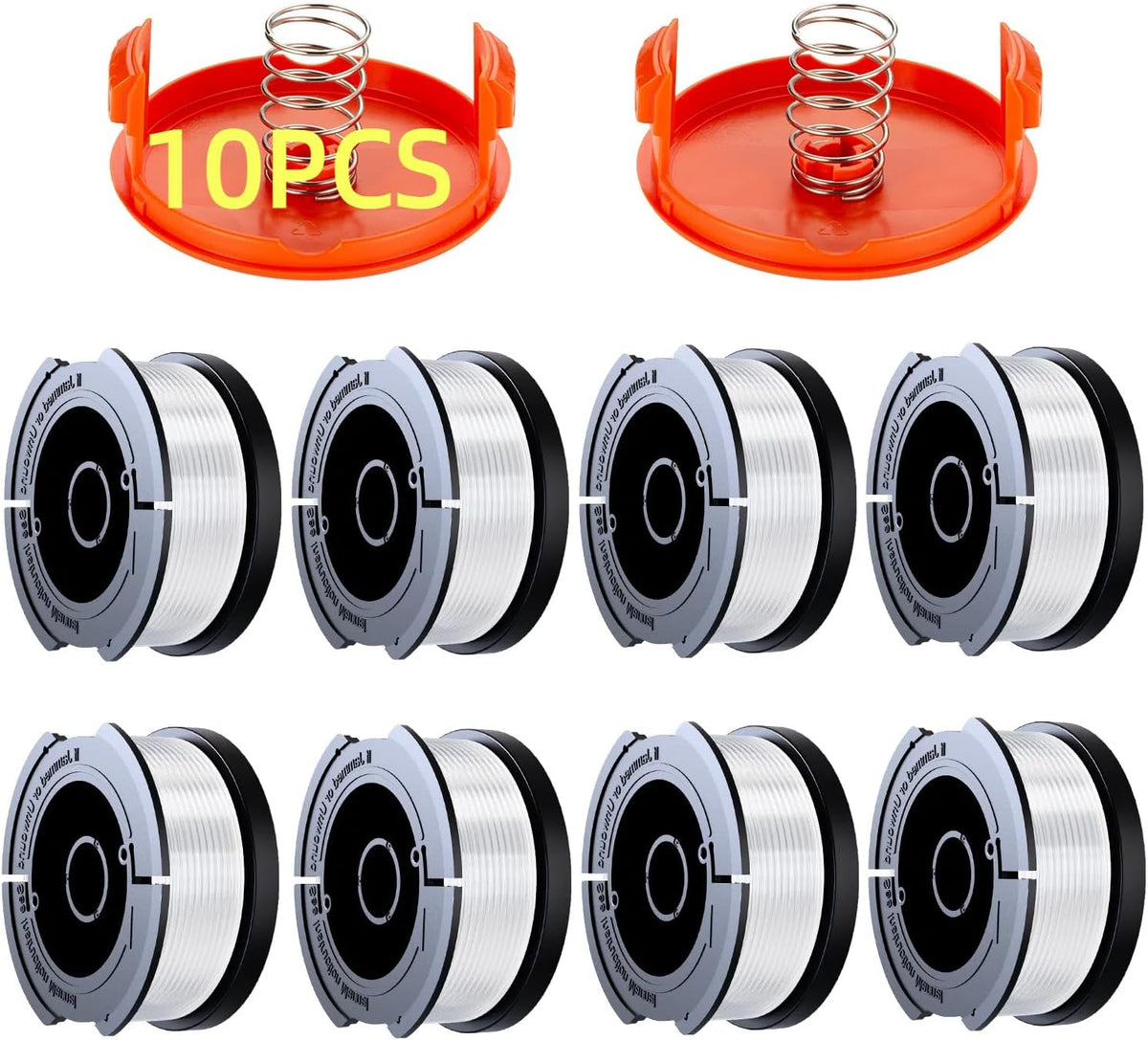 10 Pack Weed Eater String Compatible with Black+Decker, AF-100 0.065" Weed Wacker String Refill 240ft Automatic Feed String Trimmer Replacement Spool Line for Black&Decker(8 Spool+2 Cap+2 Spring)
