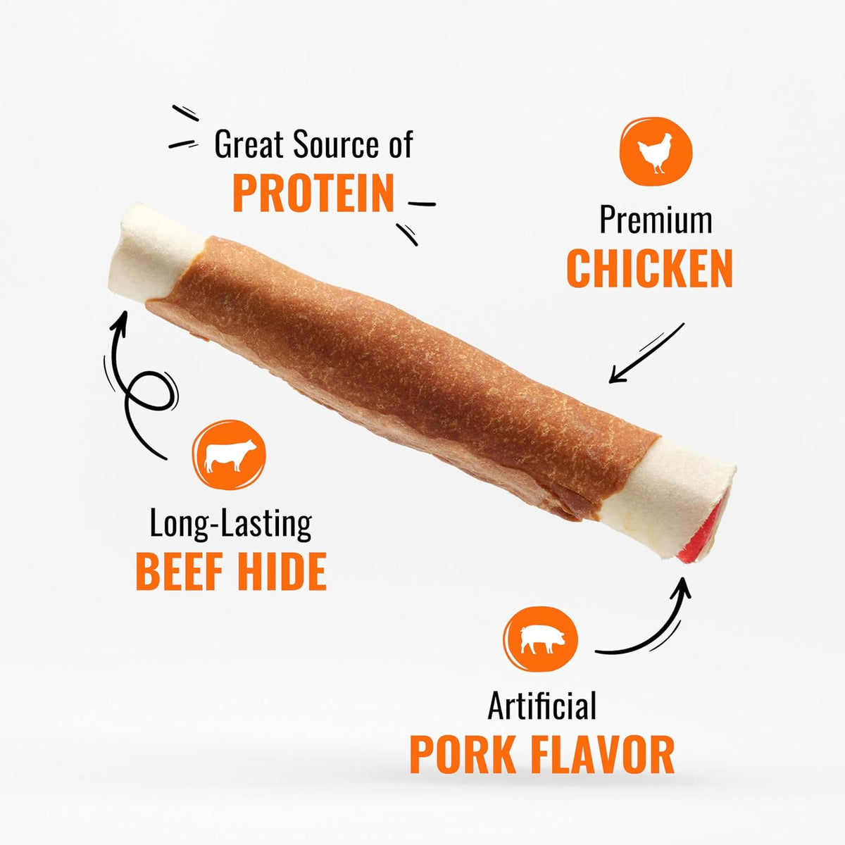 Good ??Fun Triple Flavor Rolls for Large Dogs, Treat Your Dog to Long-Lasting Chews Made with Real Beef Hide and Chicken, 6 Count