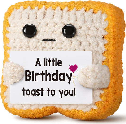 A Little Birthday Toast to You - Funny Happy Birthday Gifts for Women, Men, Mom, Dad, Sister, Best Friend - Unique Birthday Decorations Crochet Toast Gift Card for Her/Him Ideas, Mothers Day