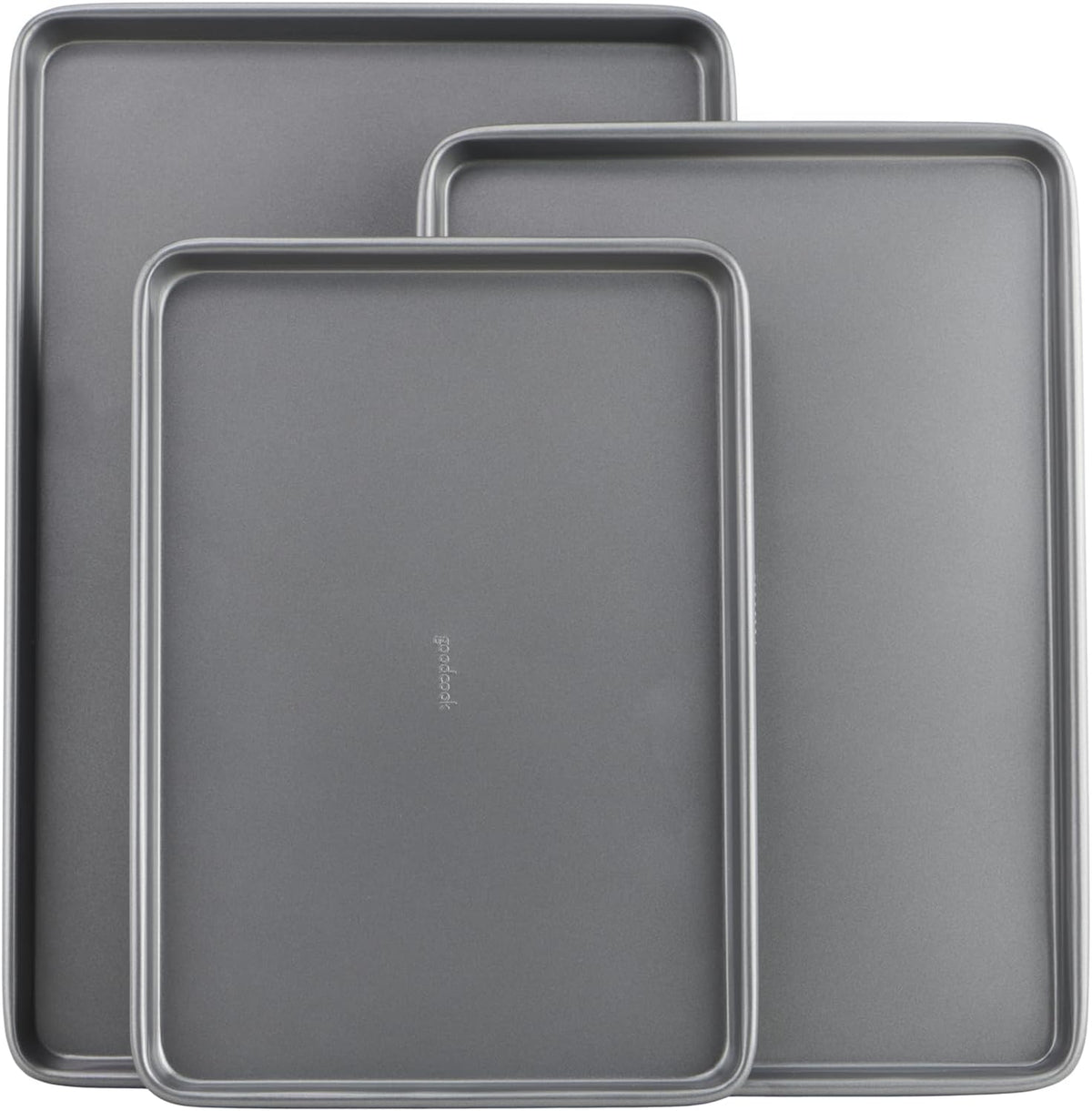 GoodCook Everyday Nonstick Baking Sheet Set, 3 Pack Includes One Small, Medium & Large Pan Carbon Steel Construction Cookie Sheet Bakeware Set, Gray