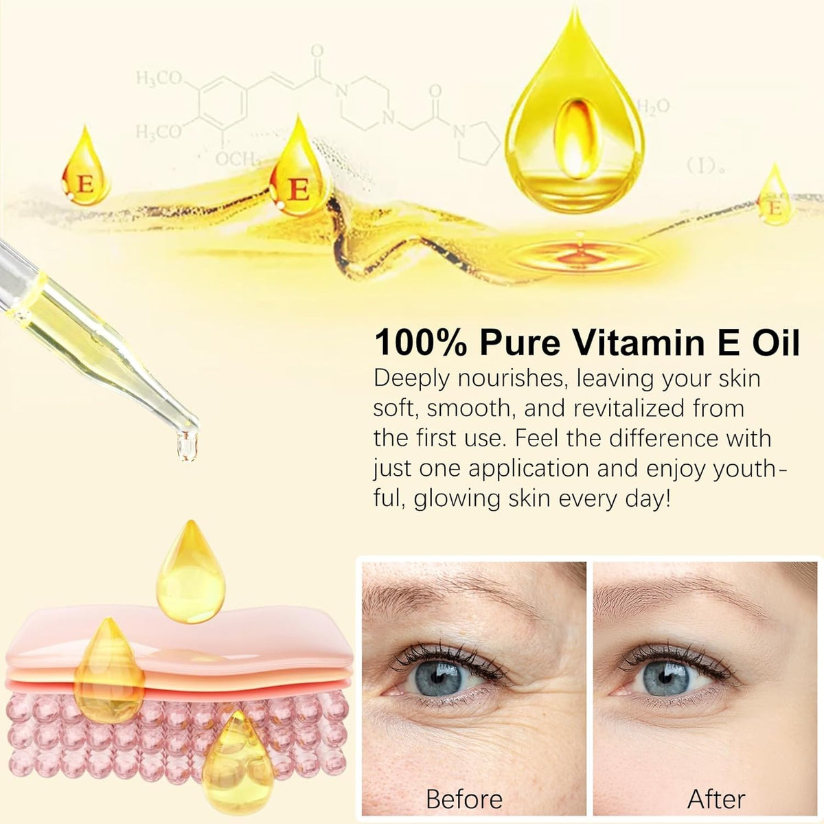 flasture Vitamin E Oil 75,000 IU ?100% Pure Natural Vitamin E for Skin, Face, Hair, Scars ?Deep Moisturizing Body Oil for Dry Skin, Wrinkles ?Cold-Pressed, Non-GMO,Skincare ?2 Fl Oz