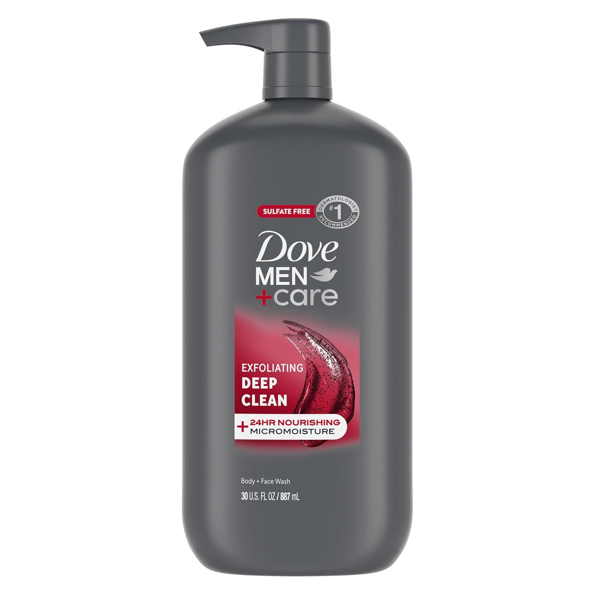 DOVE MEN + CARE Body and Face Wash Exfoliating Deep Clean for Men, with 24-Hour Nourishing Micromoisture Technology Body Wash, 30 oz