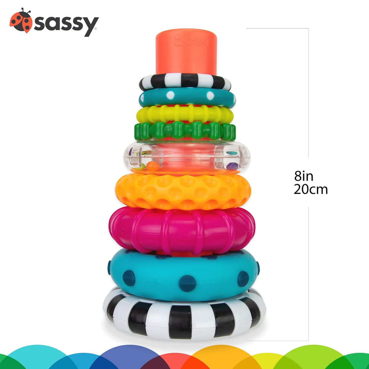 Sassy Stacks of Circles Stacking Ring STEM Learning Toy, Age 6+ Months, Multi, 9 Piece Set