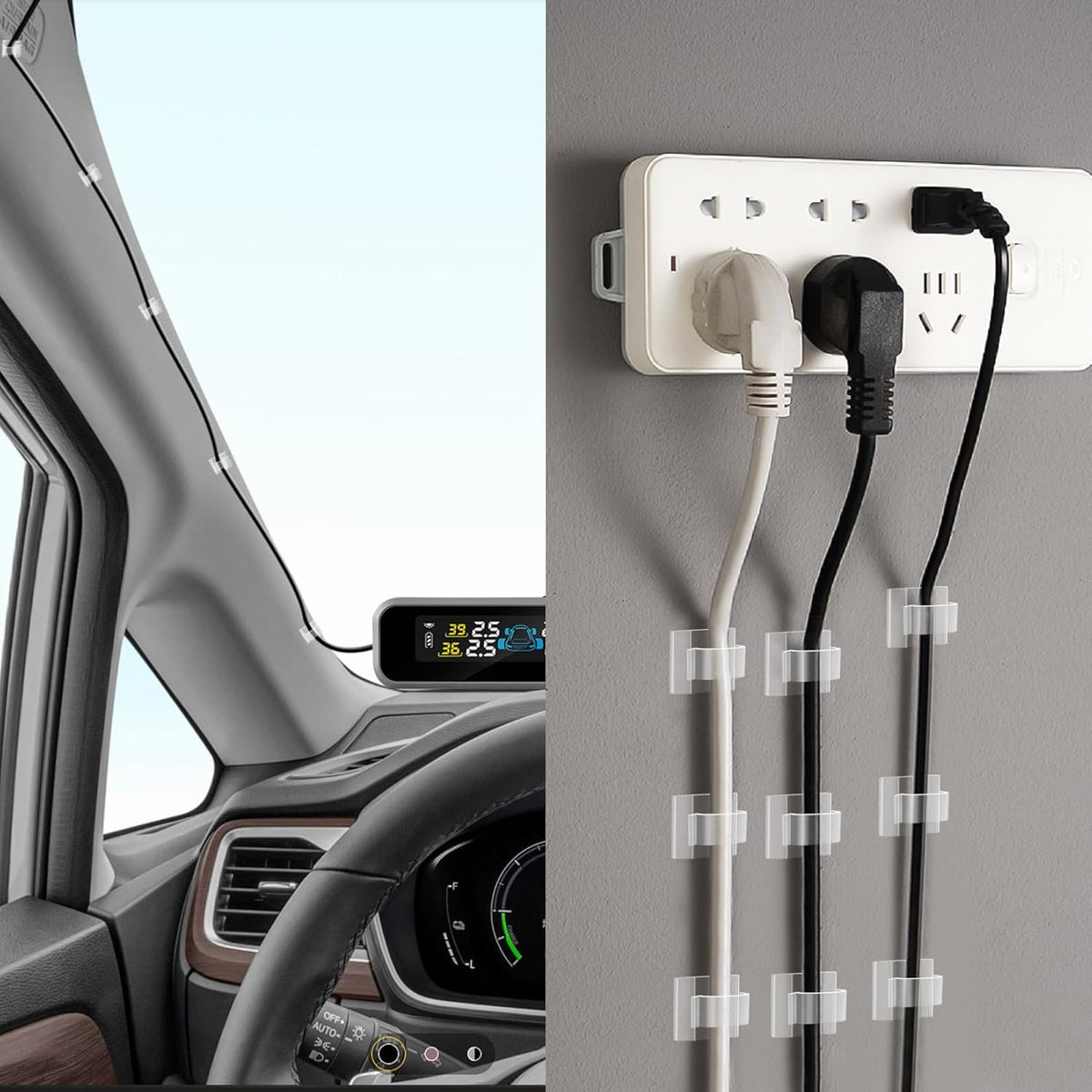 60 PCS XHF 5/8?Adhesive Cable Wire Clips Clear, Outdoor Christmas Light Clips, Cable Staples Cable Management Wire Organizer Cord Holder for Under Desk, Car, Wall, TV PC Ethernet Cable