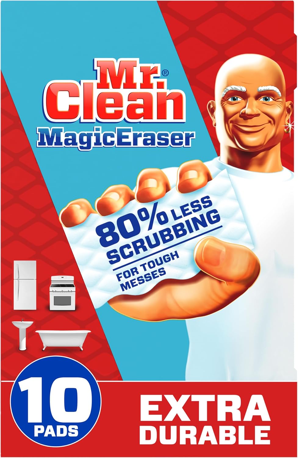 Mr. Clean Magic Eraser Sponge, All Purpose Cleaner, Cleaning Scrubber, Wall, Sneaker, Kitchen, Bathroom, Shower Cleaner, Cleaning Supplies, Melamine Sponge, Cleaning Pads, Extra Durable, 10ct