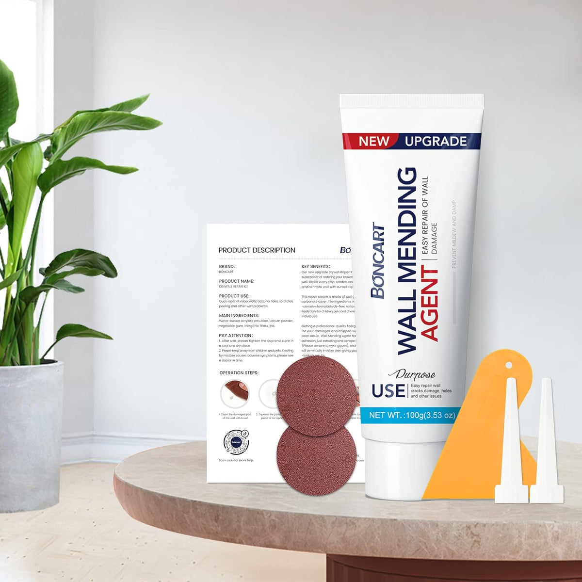 Drywall Repair Kit,2 Pack Wall Mending Agent,Wall Spackle with Scraper, Wall Surface Hole Fill Quick and Easy Solution