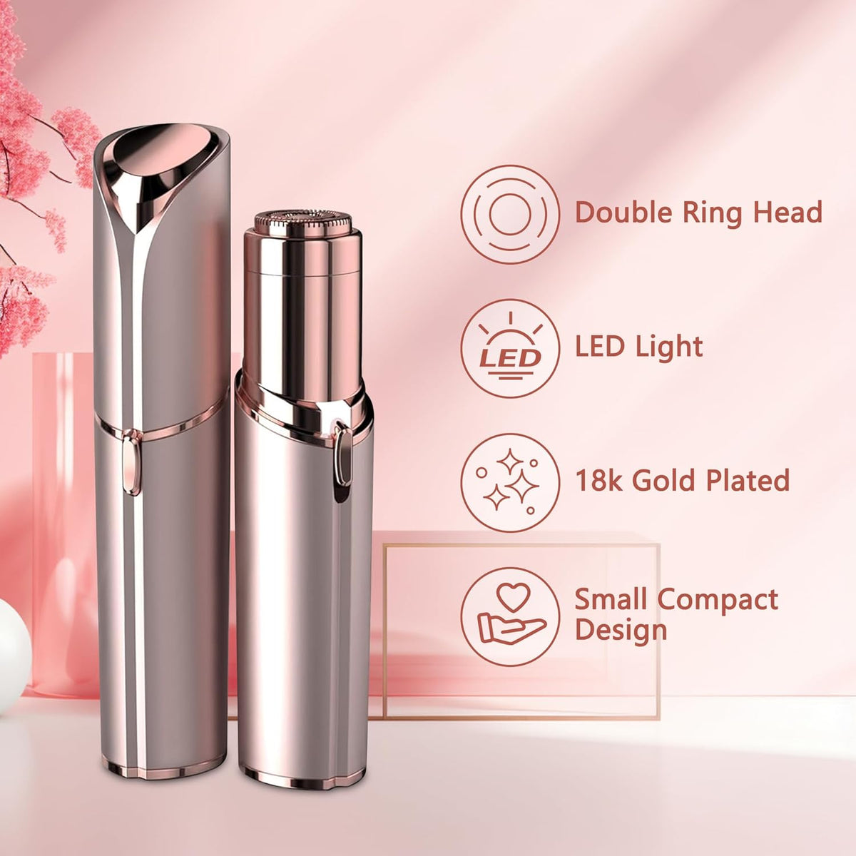 Facial Hair Remover for Women - as Seen on TV Painless Face Shaver - Electric Hair Removal Device for Face Lips Peach Fuzz with Light (Rose Gold)