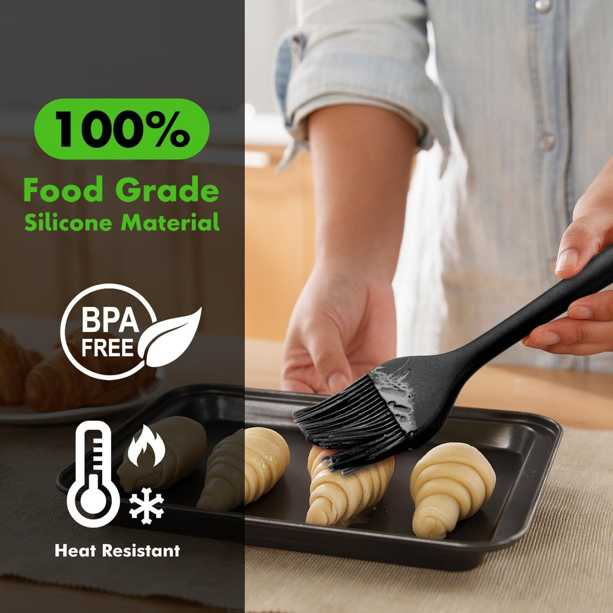 HOTEC 600? Heat Resistasnt Basting Brushes, BPA Free Silicone Pastry Brush, Spread Oil Butter Sauce Marinades for BBQ Grill Barbecue Baking Kitchen Cooking Dishwasher Safe (Black 2)