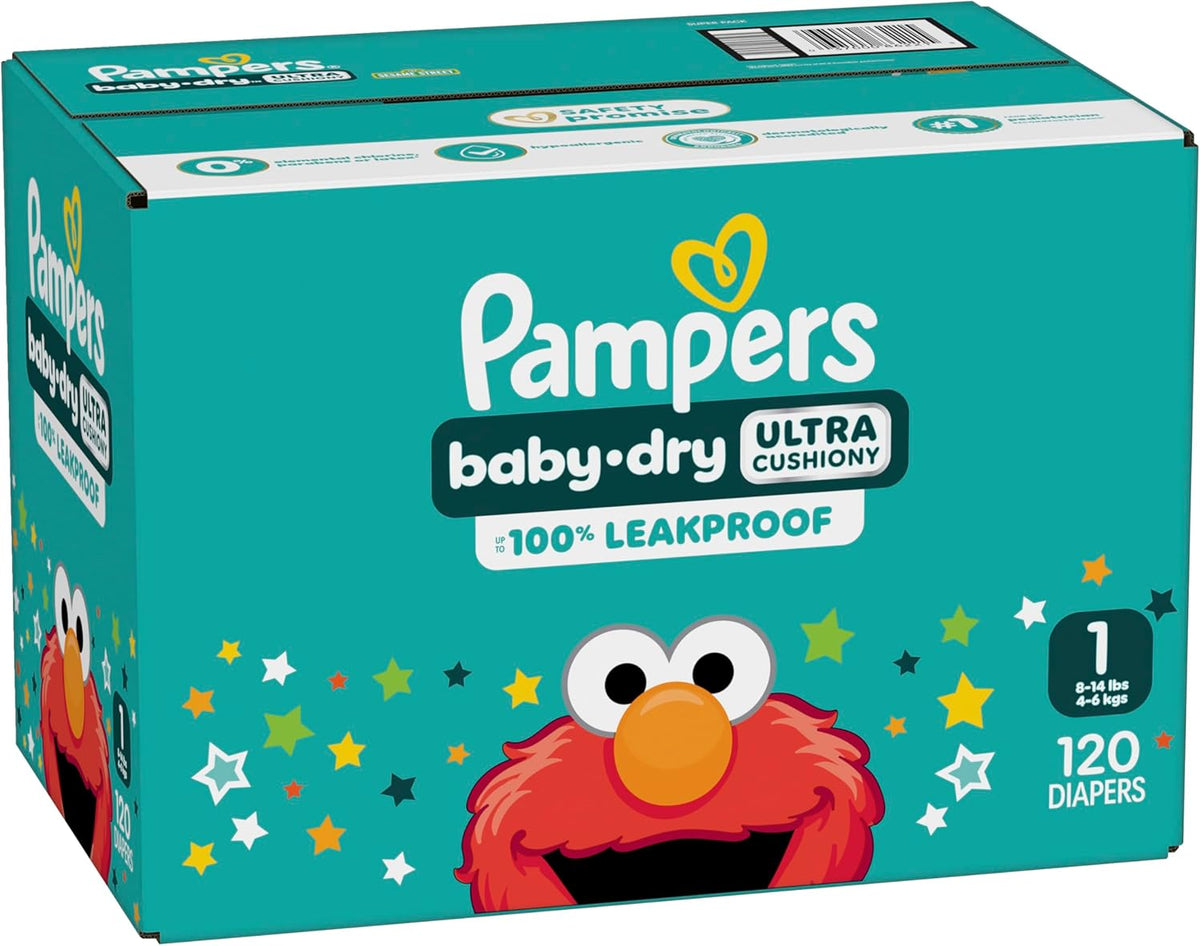 Pampers Diapers - Baby Dry - Size 1, 120 Count, Absorbent Disposable Infant Diaper (Packaging May Vary)