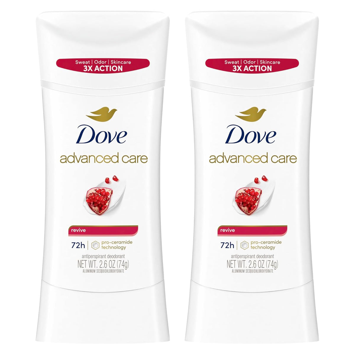 Dove Advanced Care Antiperspirant Deodorant for Women Twin Pack Revive 72 hour sweat and odor protection 2.6 oz (Packaging May Vary)