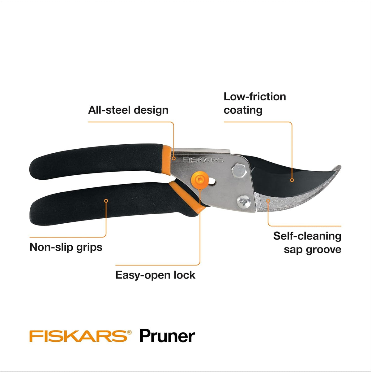 Fiskars Bypass Pruning Shears, 5/8-Inch Cut Capacity Garden Clippers, Gardening Scissors with Sharp, Rust Resistant Steel Blade