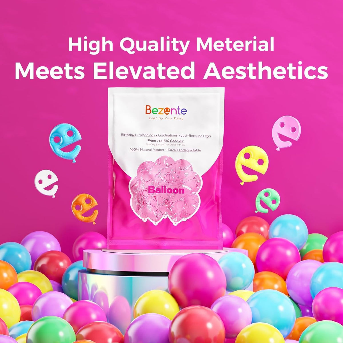 Bezente Assorted Rainbow Latex Balloons, 100 Pack 12 inch Round Helium Bright Color Balloons for Birthday Bridal Shower Wedding Party Decorations
