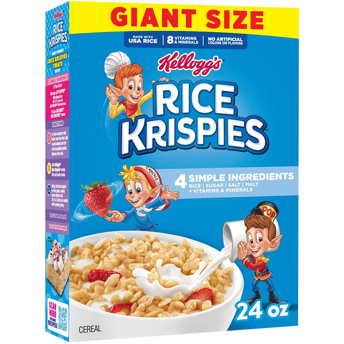 Kellogg's Rice Krispies Cold Breakfast Cereal, 8 Vitamins and Minerals, Rice Krispies Treats, Giant Size, Original, 24oz Box (1 Box)