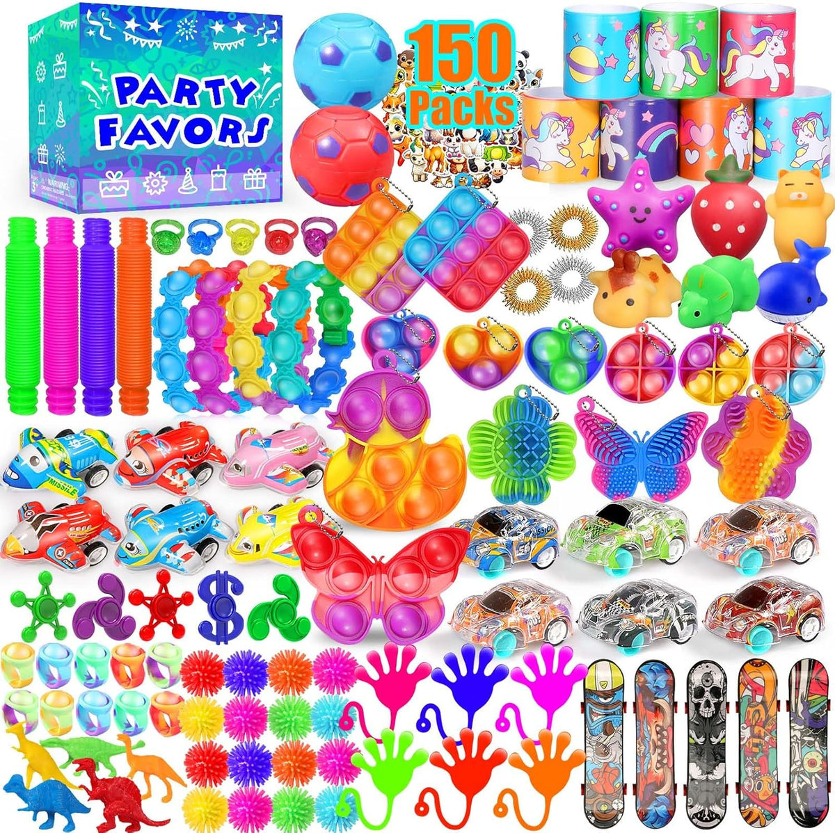 Party Favors for Kids 8-12 4-8, 150-Pack Fidget Toys Bulk, Treasure Box Toys for Classroom, Stocking Stuffers Goodie Bags, Classroom Prizes, Birthday Holiday for Boys Girls