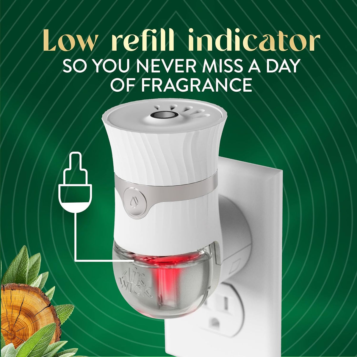 Air Wick Vibrant Plug In Scented Oil Refill, Infused with Essential Oils, Plug In Air Fresheners for Home, White Sage & Mahogany, 4 ct